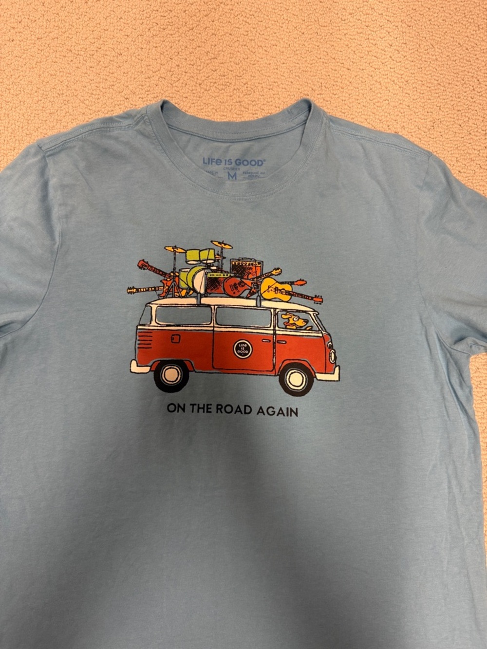 Life Is Good Light Blue Tee with Red Van Graphic